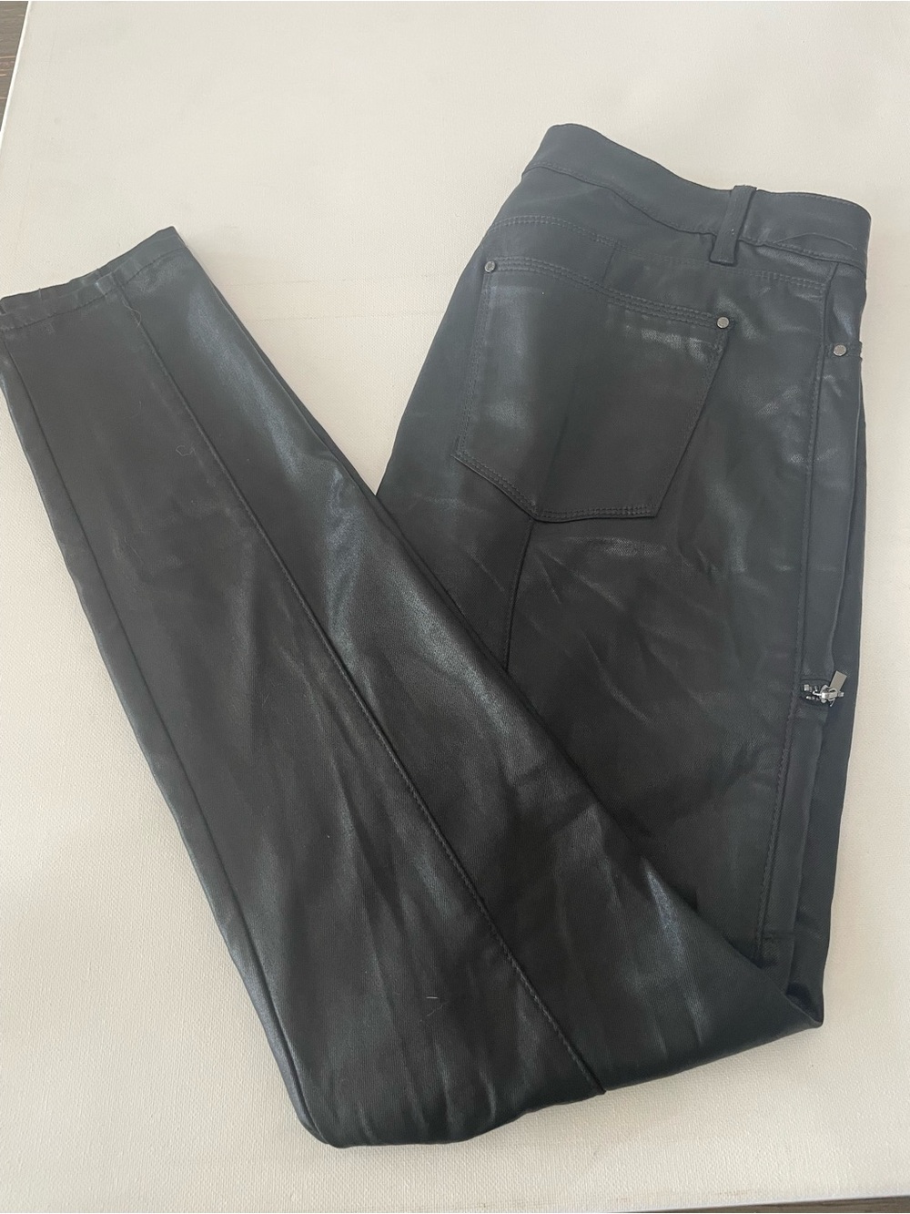 White House Black Market The Skinny Faux‎ Leather Moto Pants Womens Size 4 Black - Picture 4 of 4